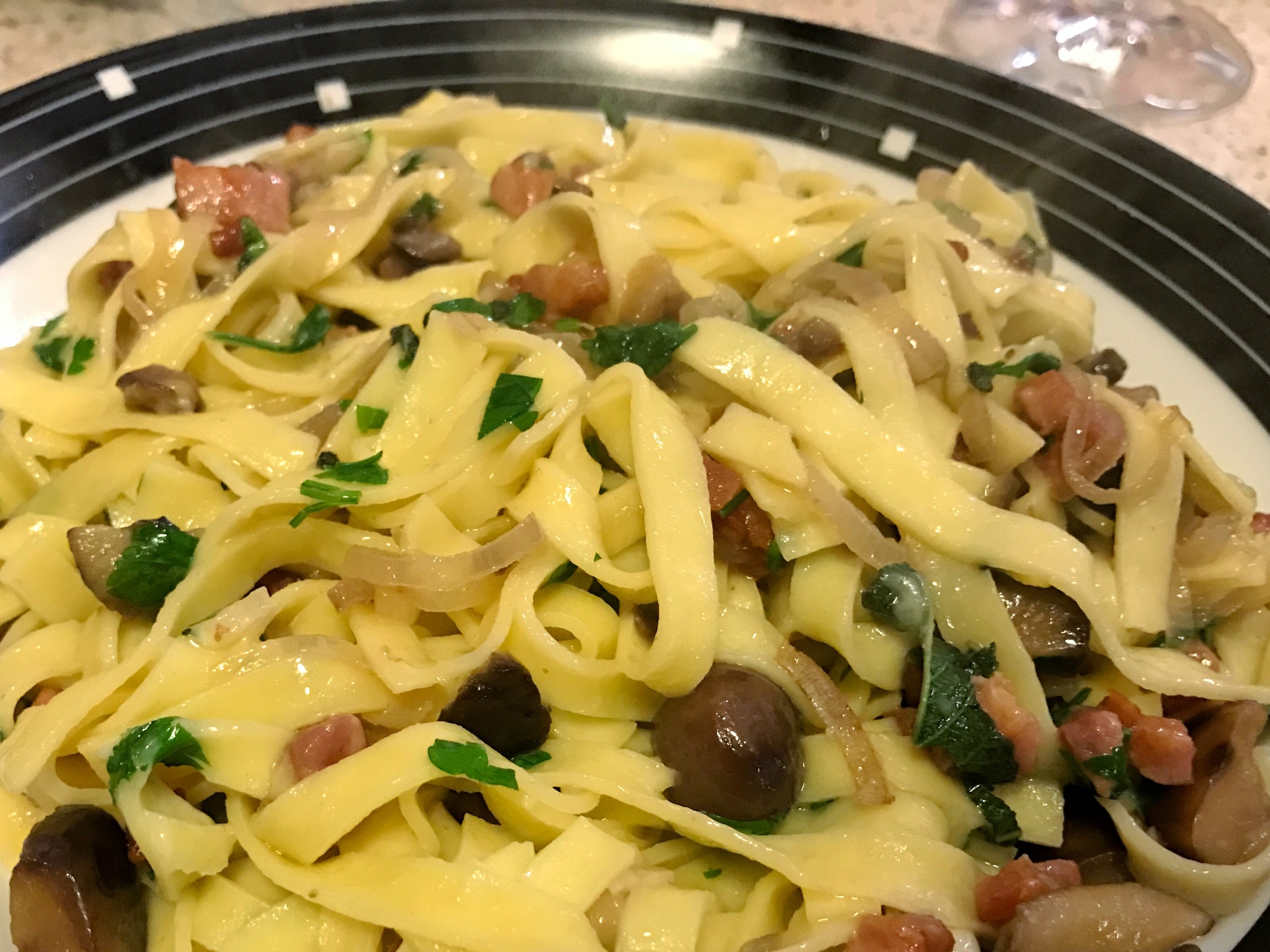 Tagliatelle pasta with chestnuts pancetta and sage Christmas